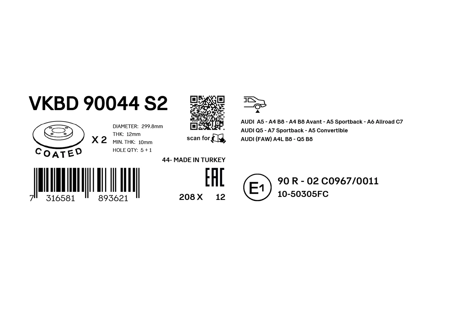 Brake Disc VKBD 90044 S2