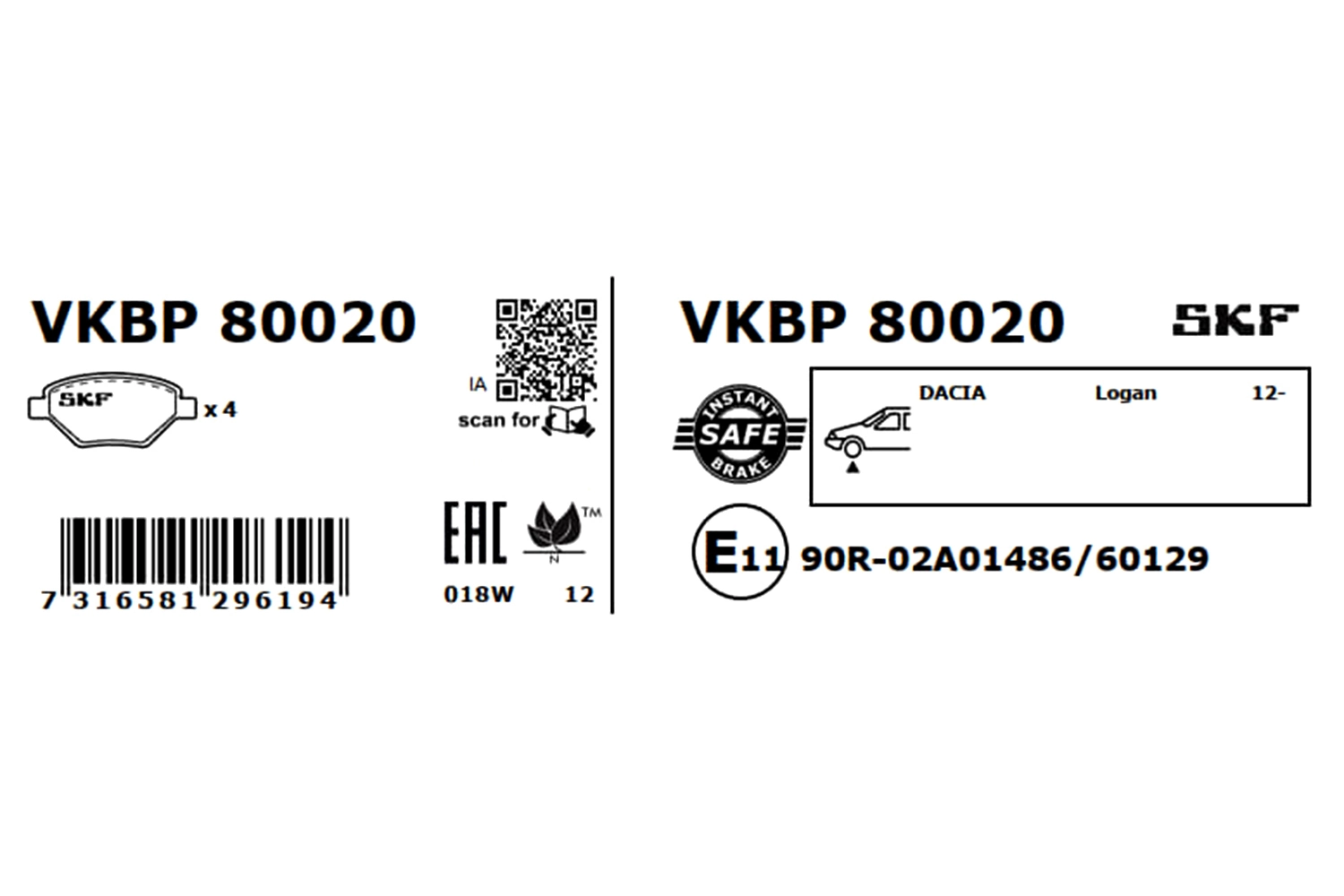 Brake Pad Set, disc brake VKBP 80020