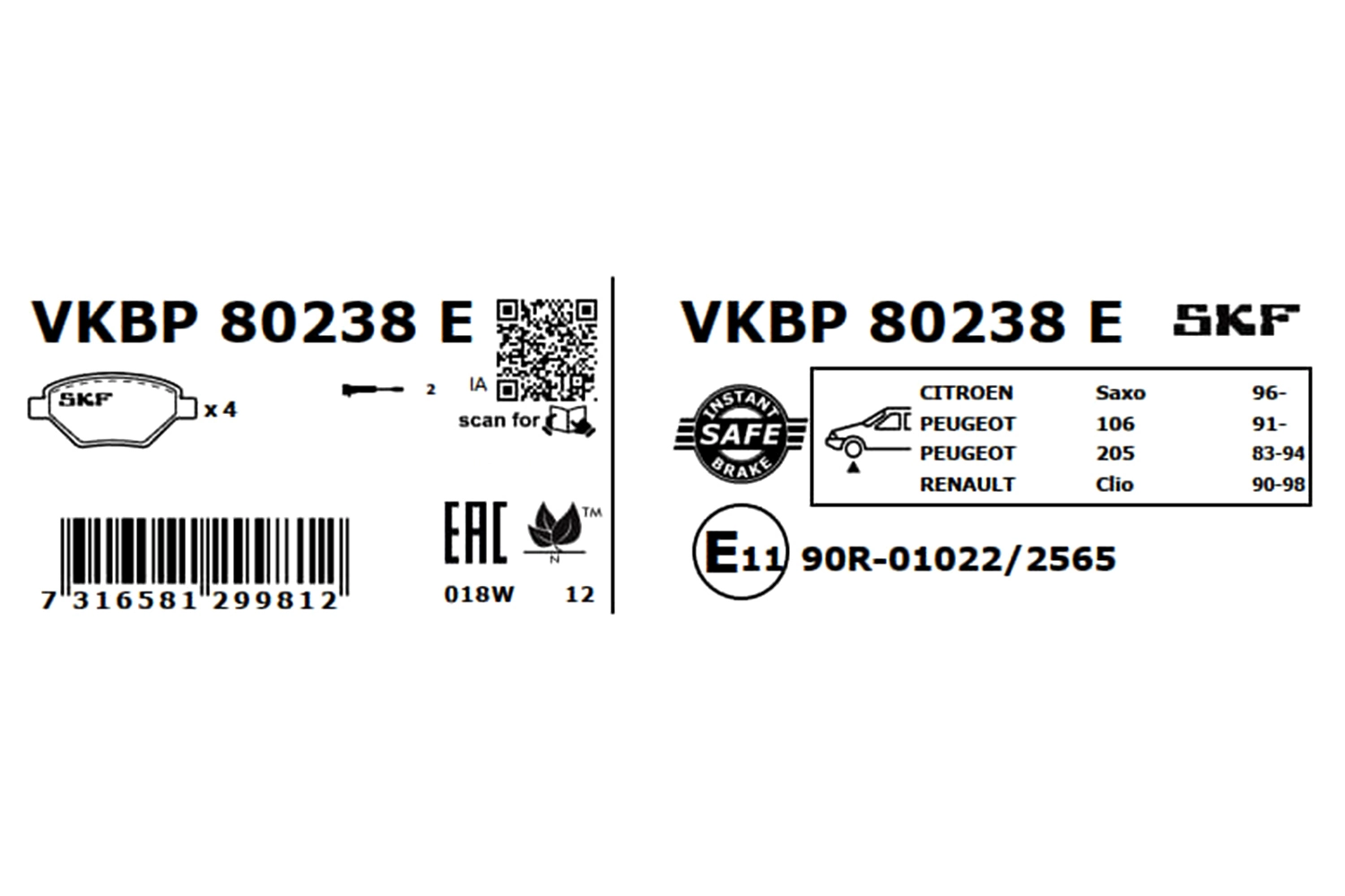 Brake Pad Set, disc brake VKBP 80238 E