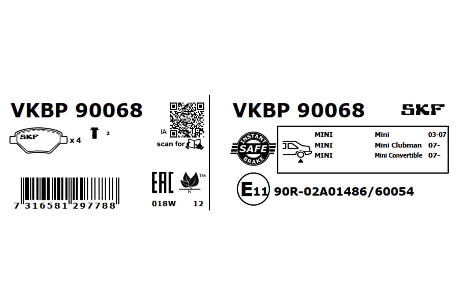 Brake Pad Set, disc brake VKBP 90068
