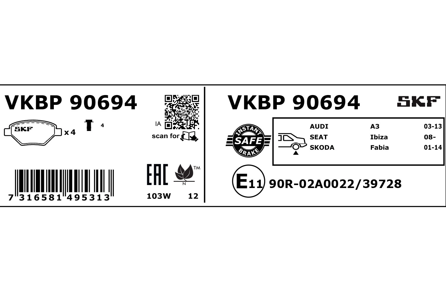 Brake Pad Set, disc brake VKBP 90694