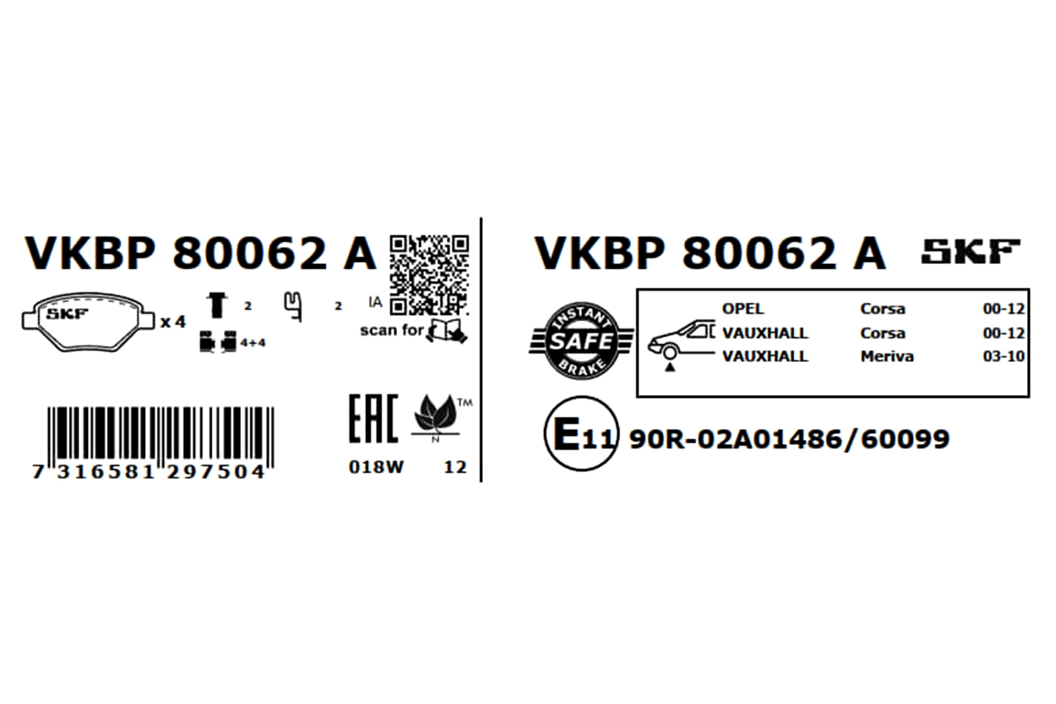 Brake Pad Set, disc brake VKBP 80062 A