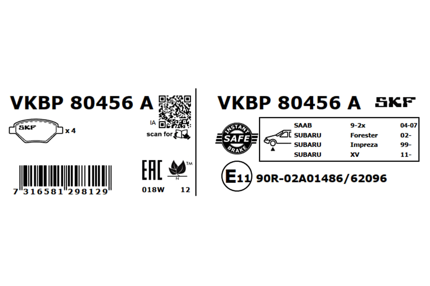 Brake Pad Set, disc brake VKBP 80456 A
