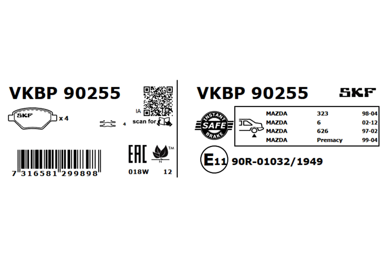 Brake Pad Set, disc brake VKBP 90255
