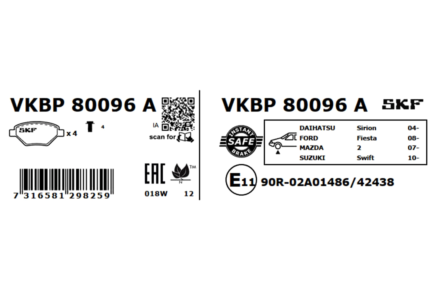 Brake Pad Set, disc brake VKBP 80096 A