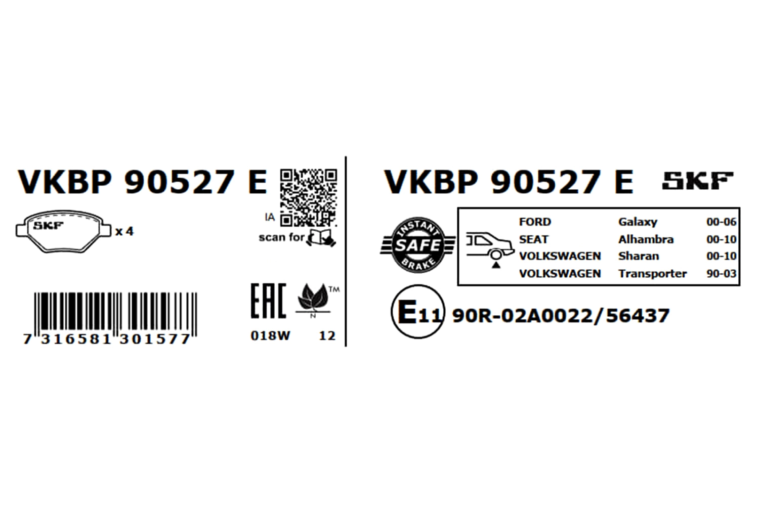 Brake Pad Set, disc brake VKBP 90527 E