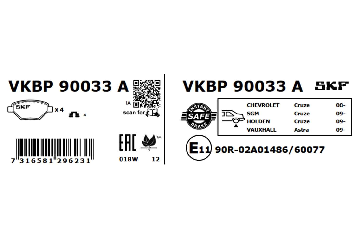 Brake Pad Set, disc brake VKBP 90033 A
