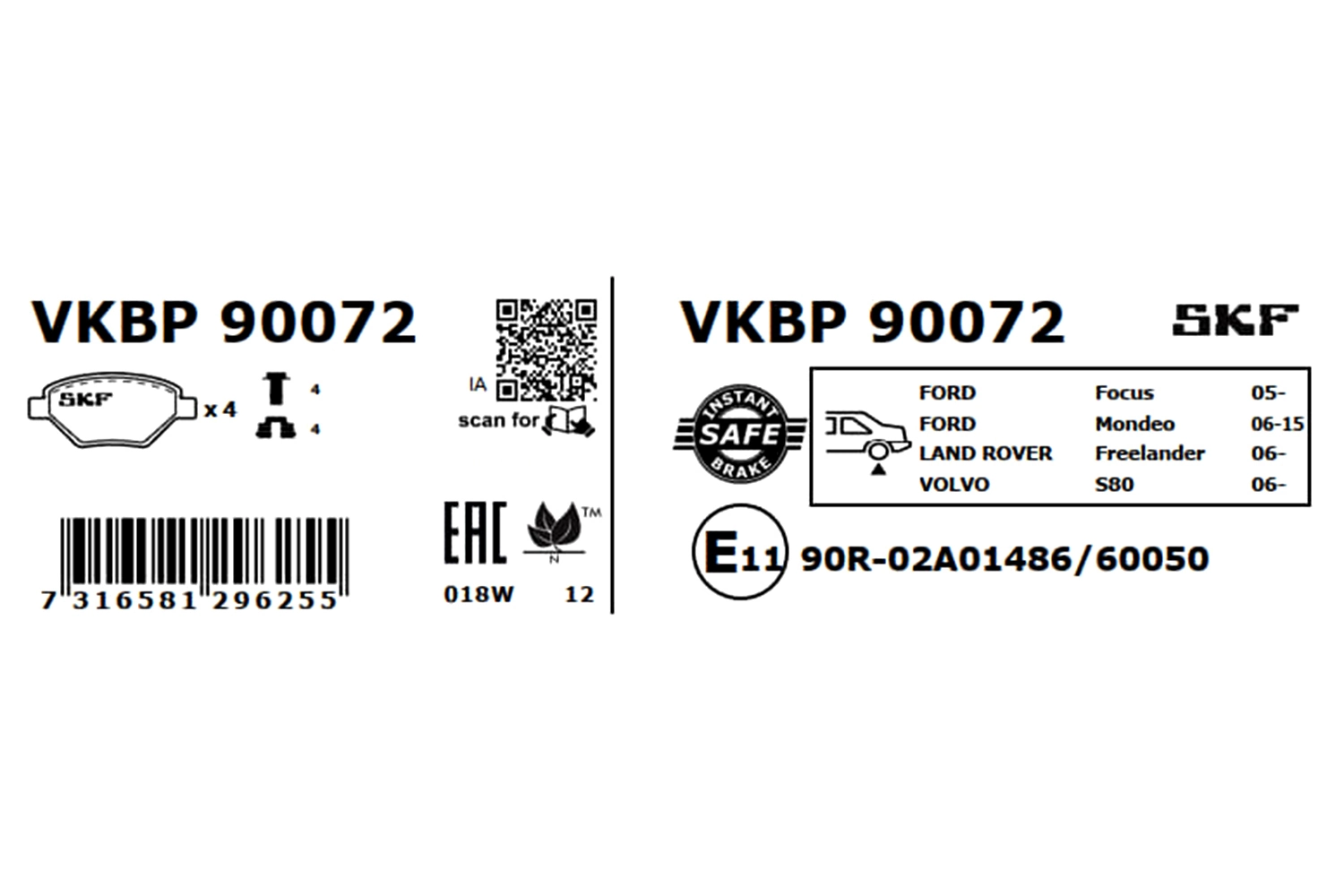 Brake Pad Set, disc brake VKBP 90072