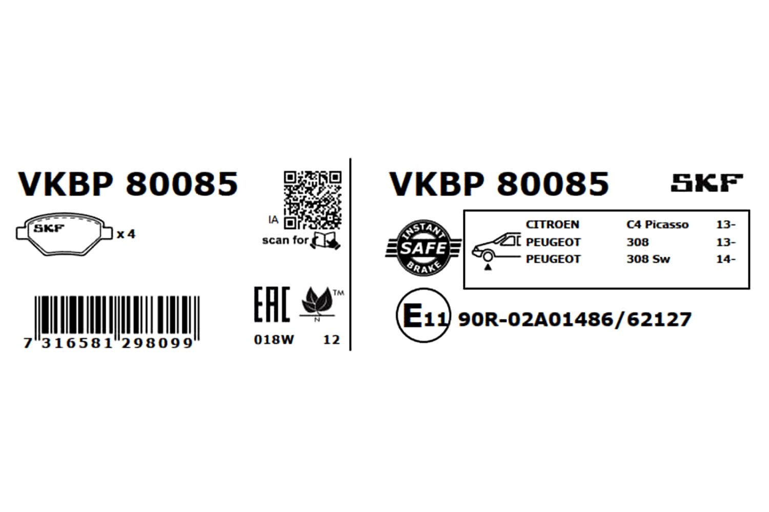 Brake Pad Set, disc brake VKBP 80085