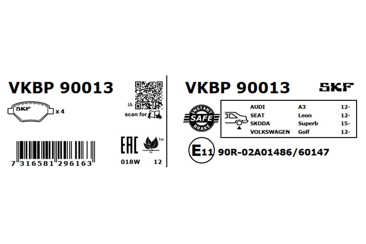 Brake Pad Set, disc brake VKBP 90013