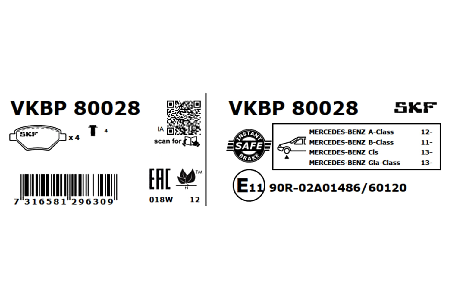 Brake Pad Set, disc brake VKBP 80028