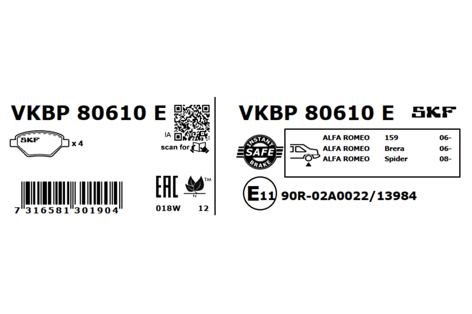 Brake Pad Set, disc brake VKBP 80610 E
