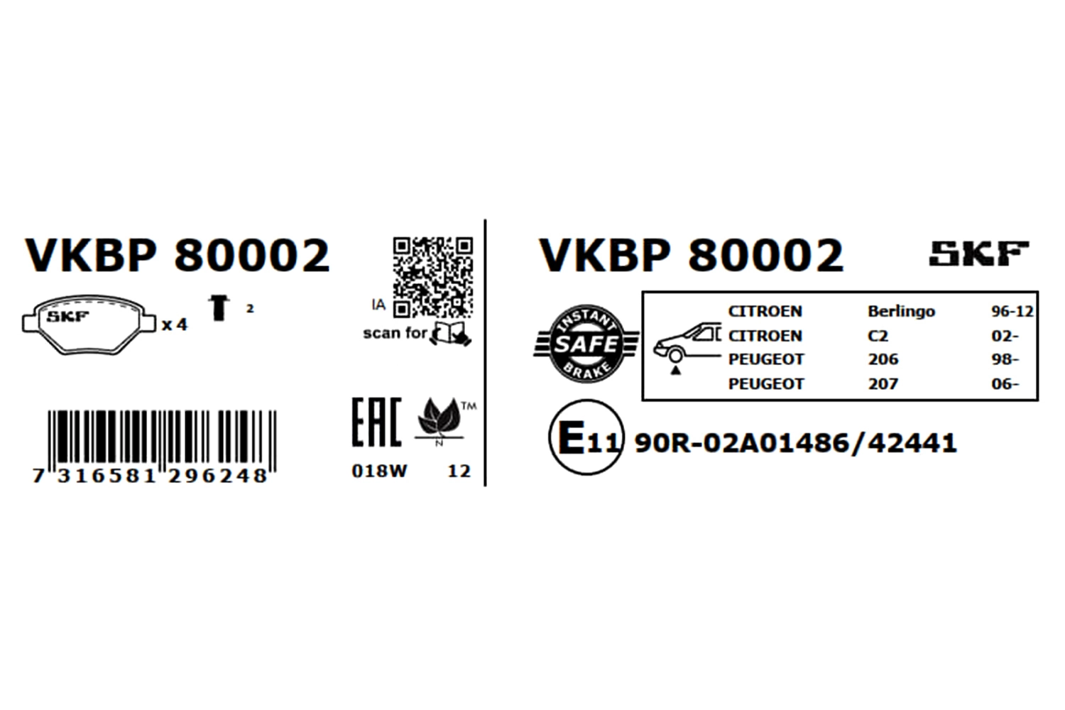 Brake Pad Set, disc brake VKBP 80002