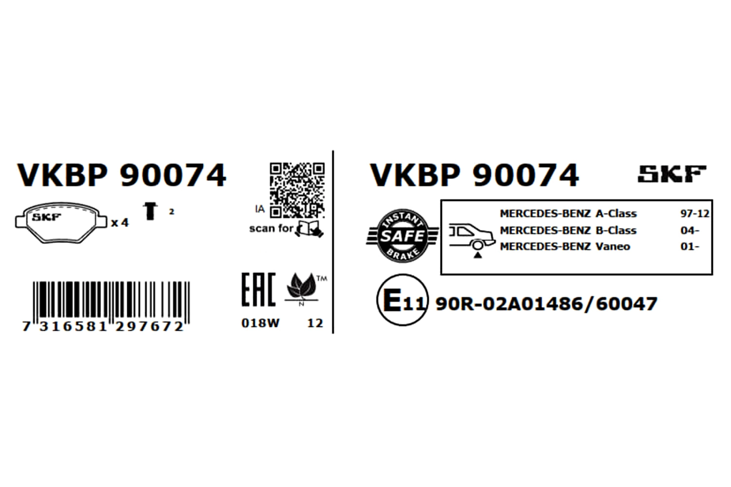 Brake Pad Set, disc brake VKBP 90074