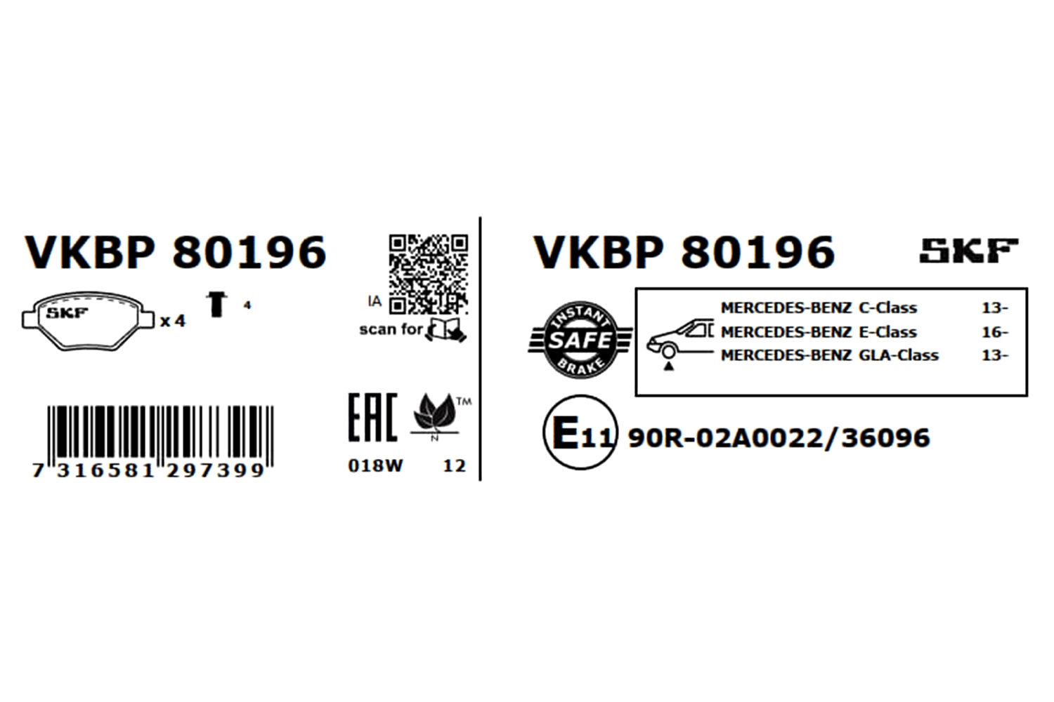Brake Pad Set, disc brake VKBP 80196