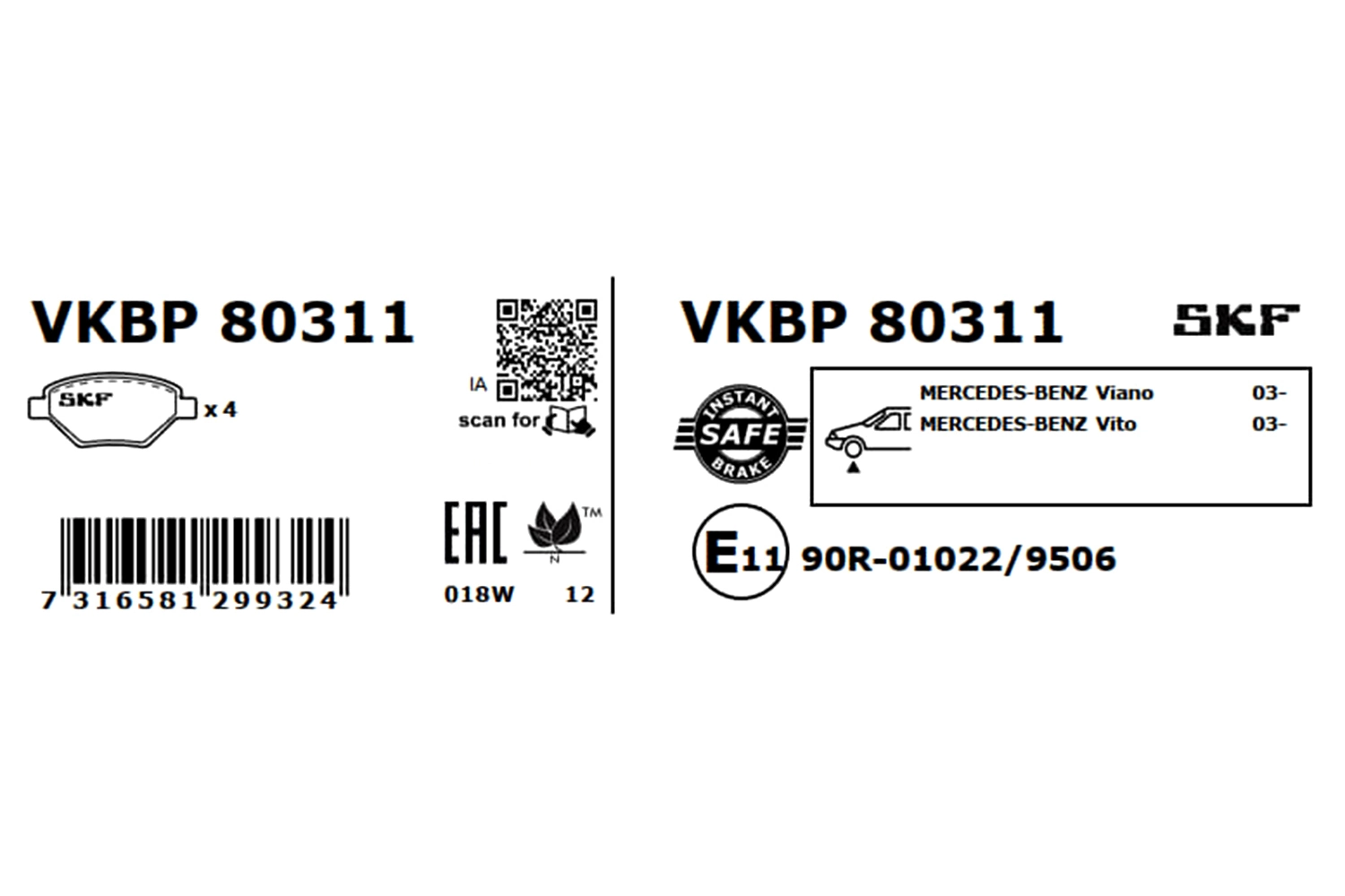 Brake Pad Set, disc brake VKBP 80311