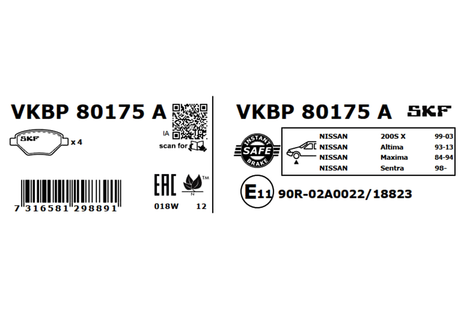 Brake Pad Set, disc brake VKBP 80175 A