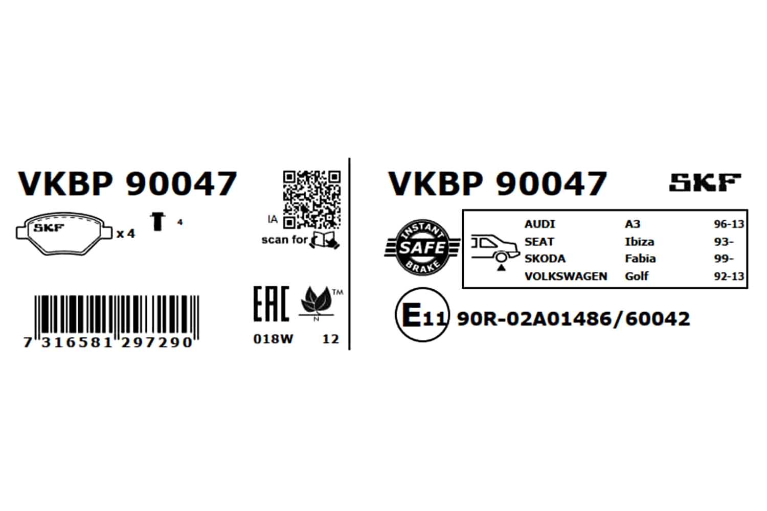 Brake Pad Set, disc brake VKBP 90047