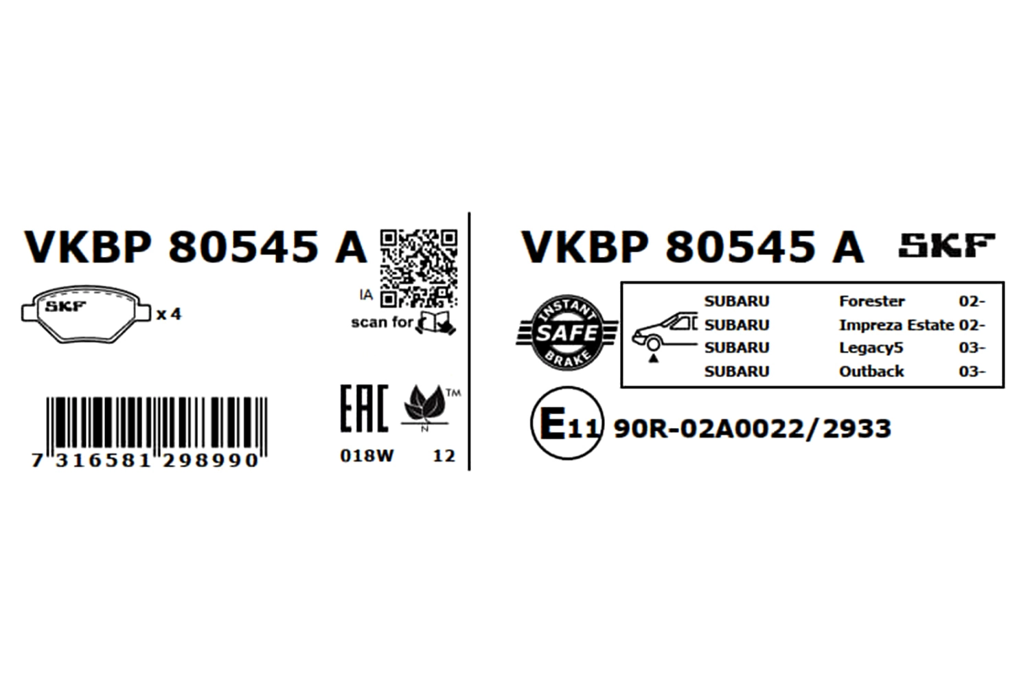 Brake Pad Set, disc brake VKBP 80545 A