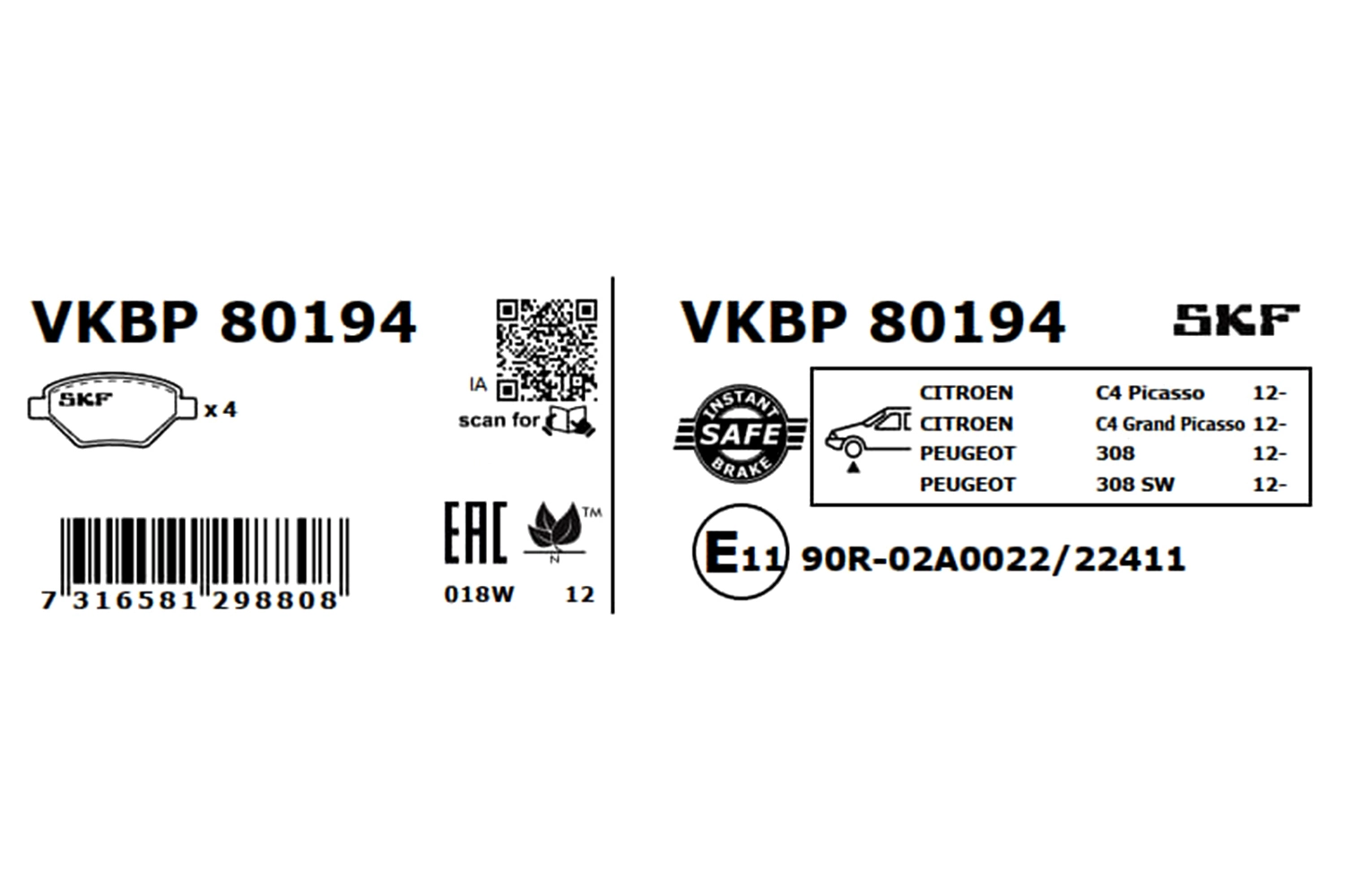 Brake Pad Set, disc brake VKBP 80194