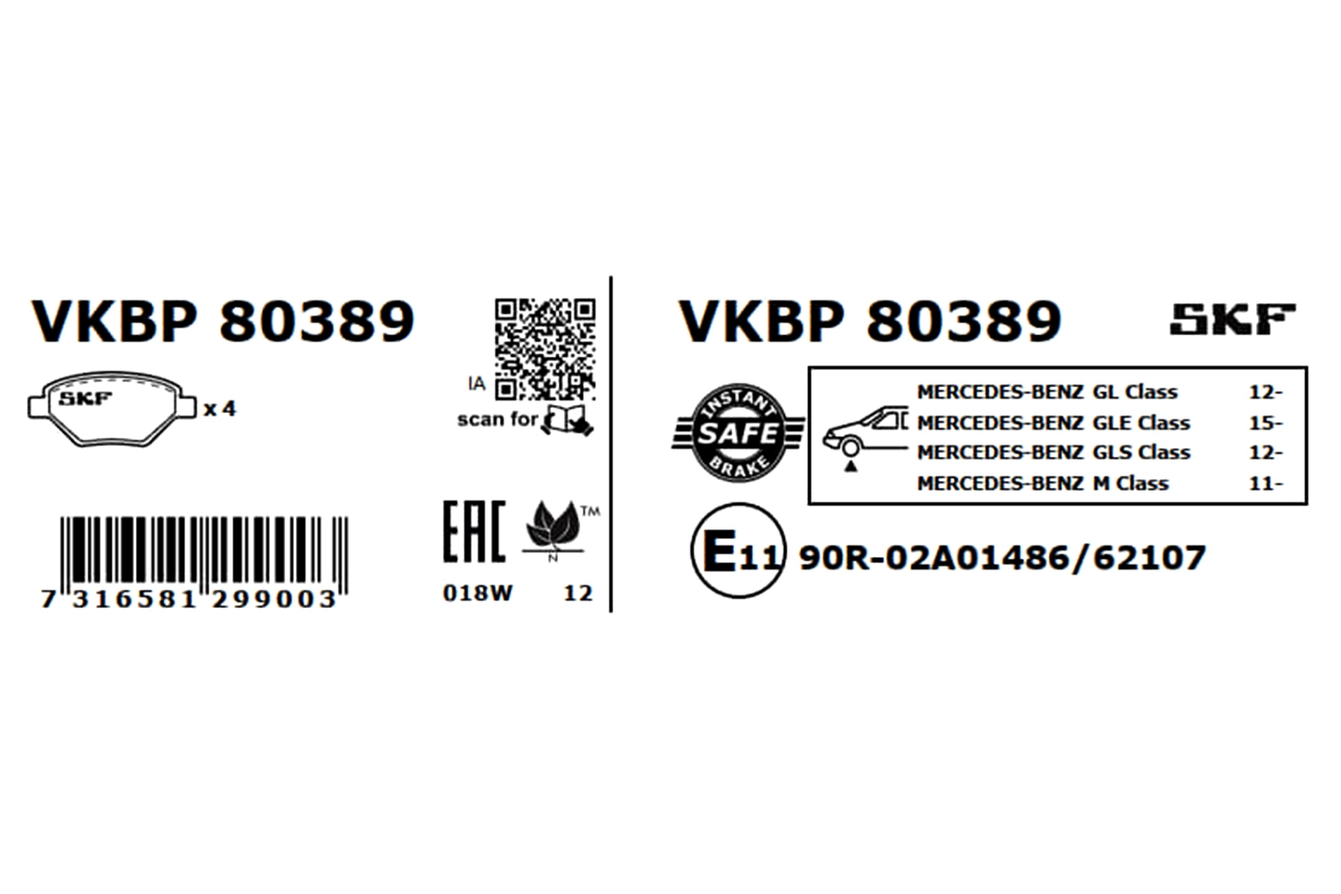 Brake Pad Set, disc brake VKBP 80389