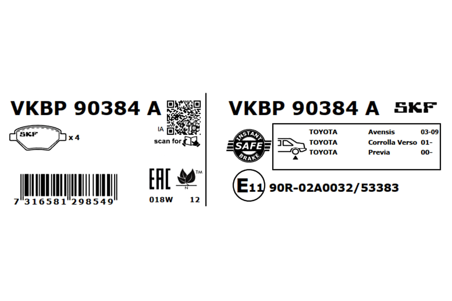 Brake Pad Set, disc brake VKBP 90384 A
