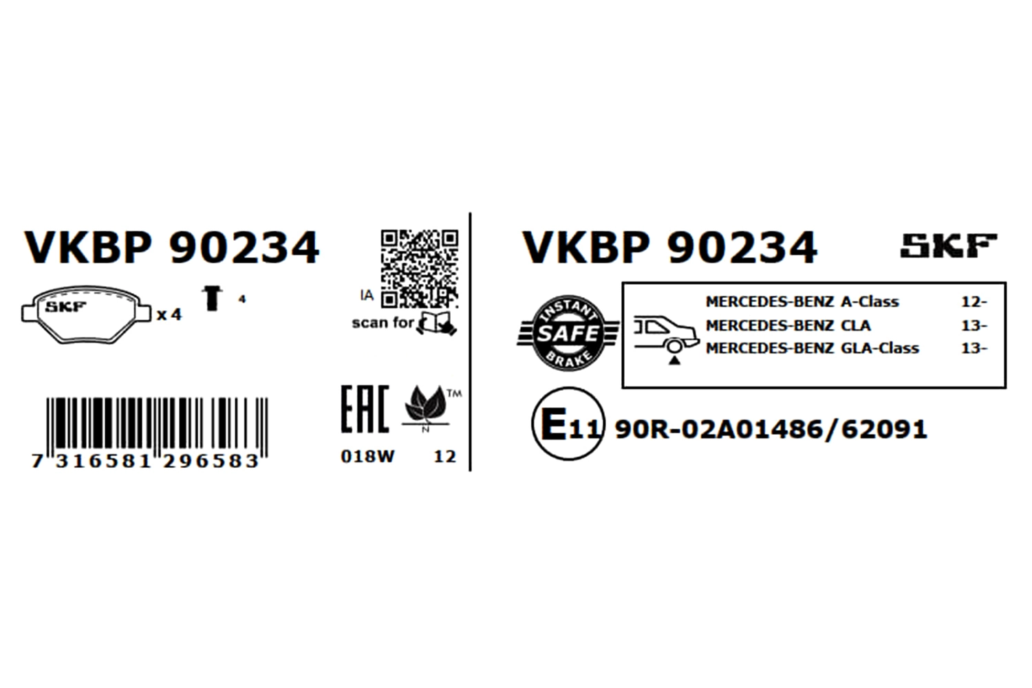 Brake Pad Set, disc brake VKBP 90234