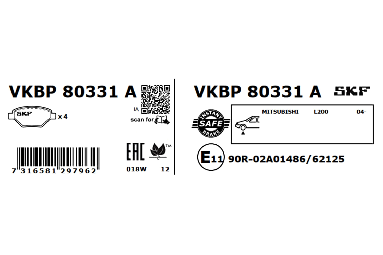 브레이크 패드 세트, 디스크 브레이크 VKBP 80331 A