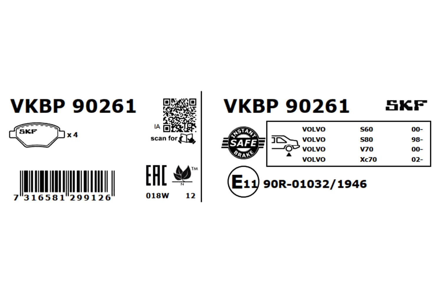 Brake Pad Set, disc brake VKBP 90261