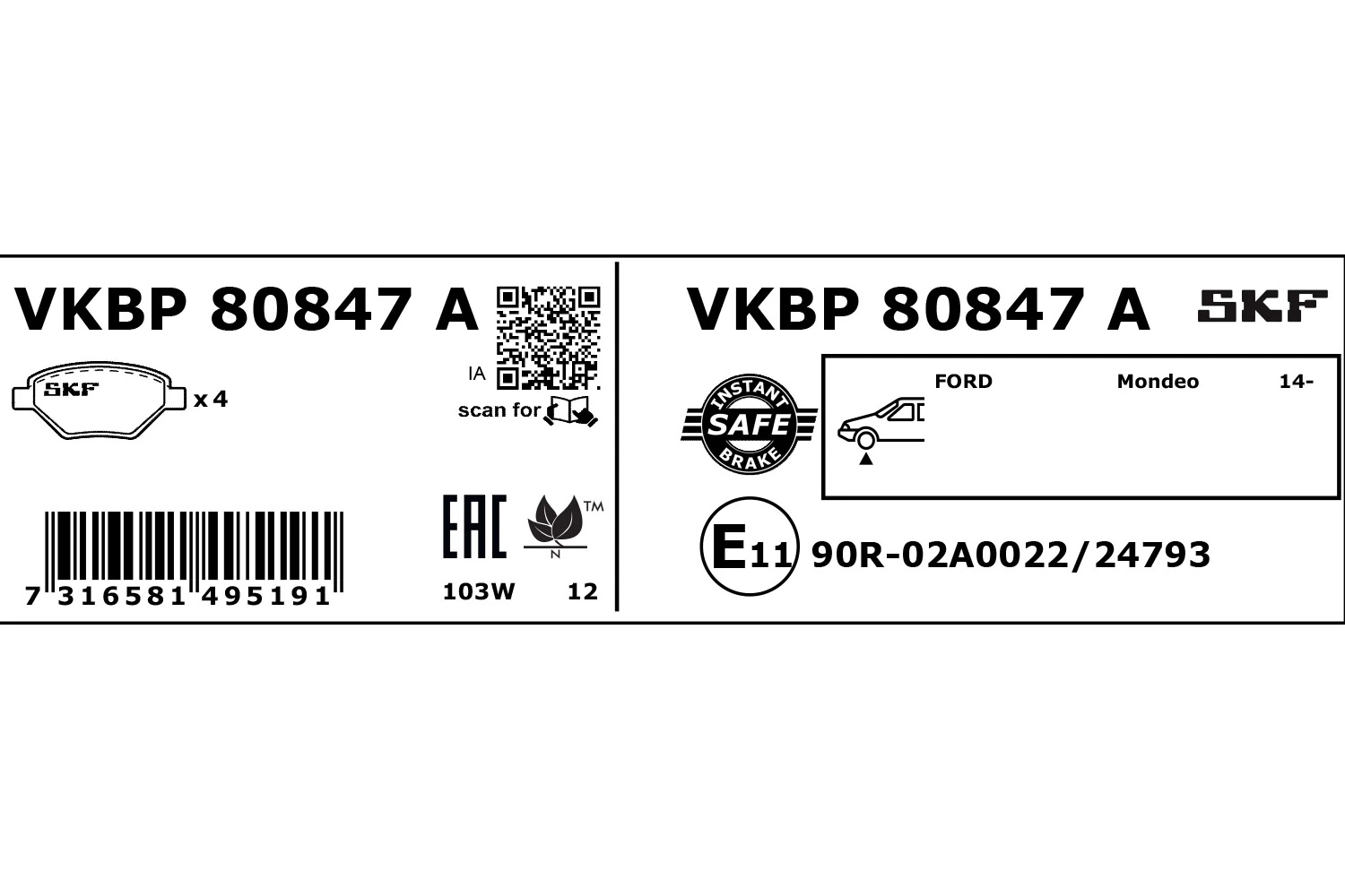 Brake Pad Set, disc brake VKBP 80847 A