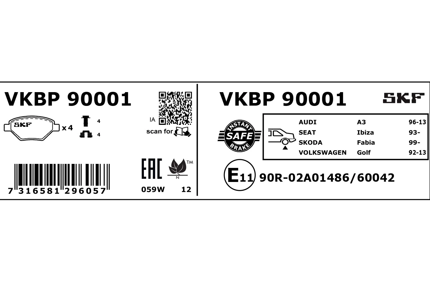 Brake Pad Set, disc brake VKBP 90001