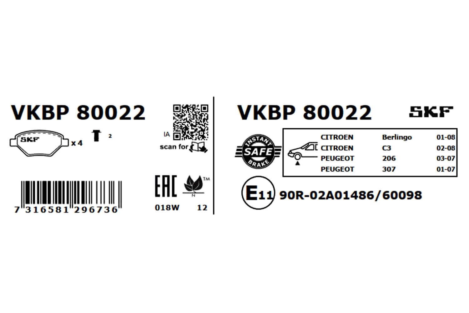 Brake Pad Set, disc brake VKBP 80022