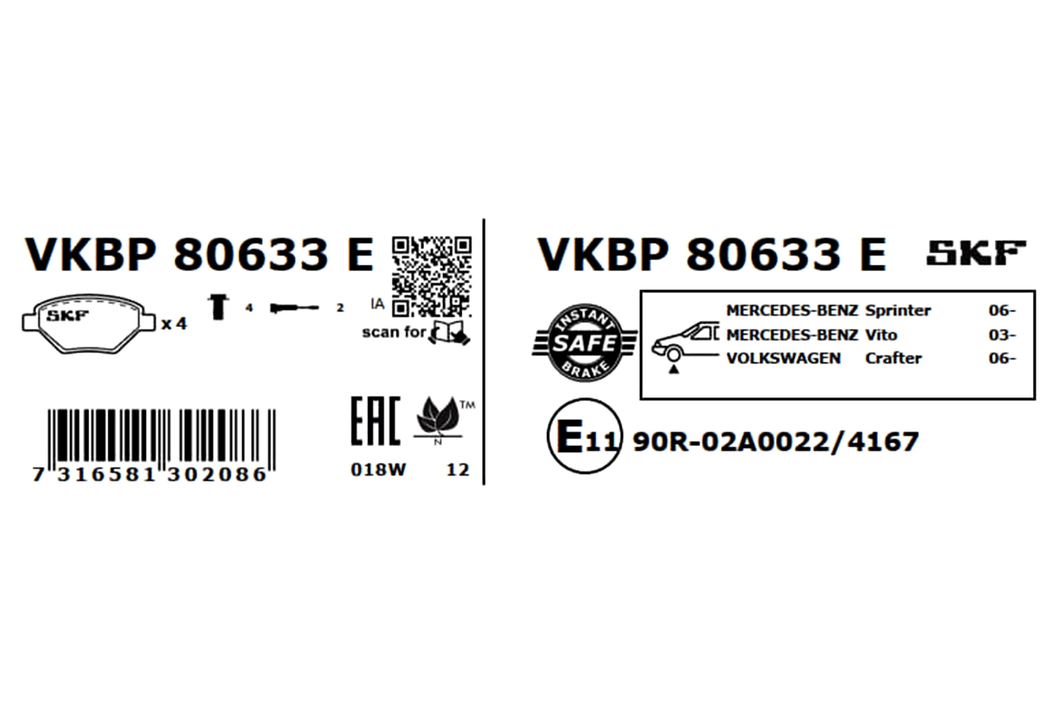 SKF VKBP 80633 E Brake Pad Set, disc brake