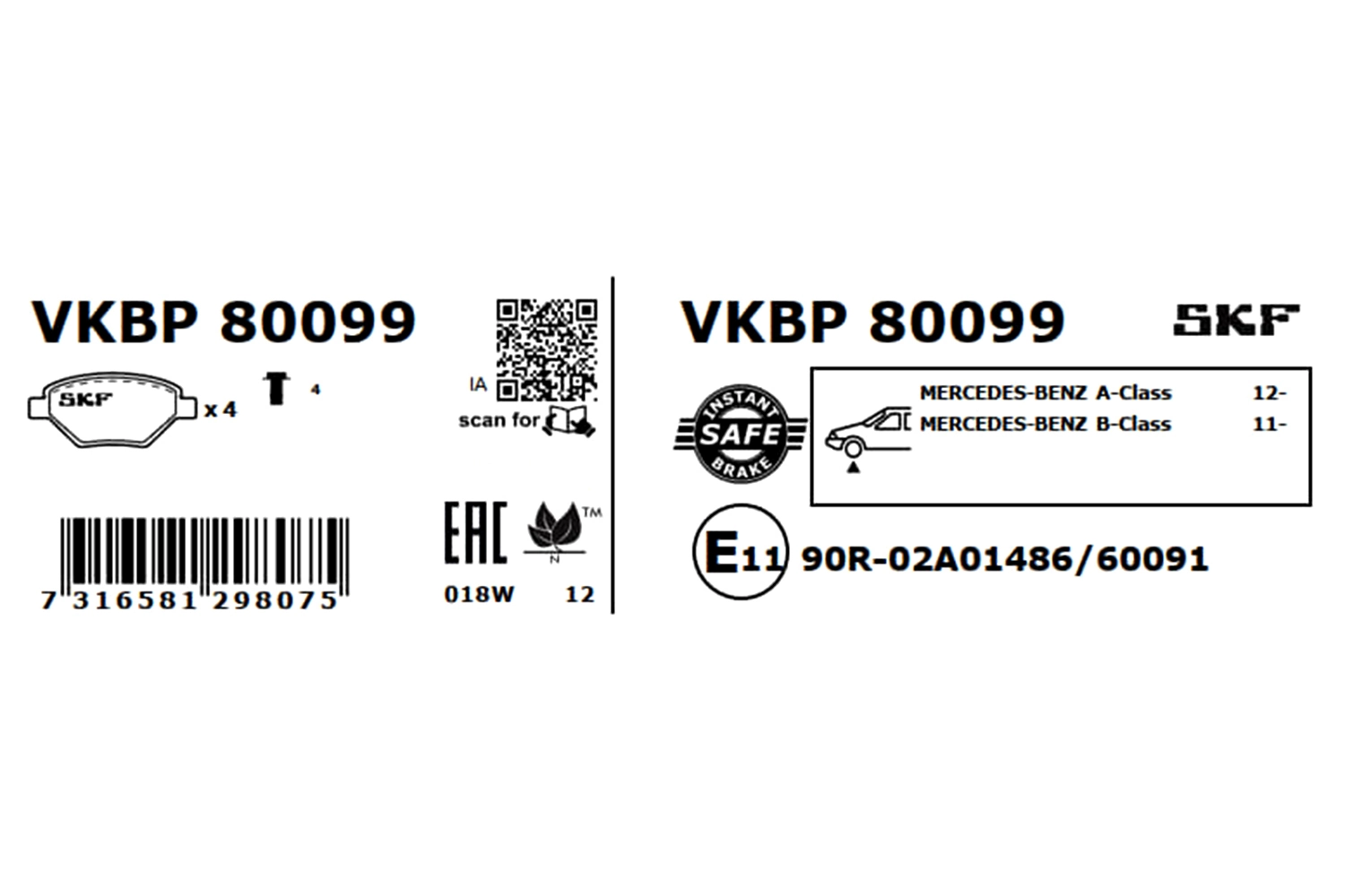 Brake Pad Set, disc brake VKBP 80099