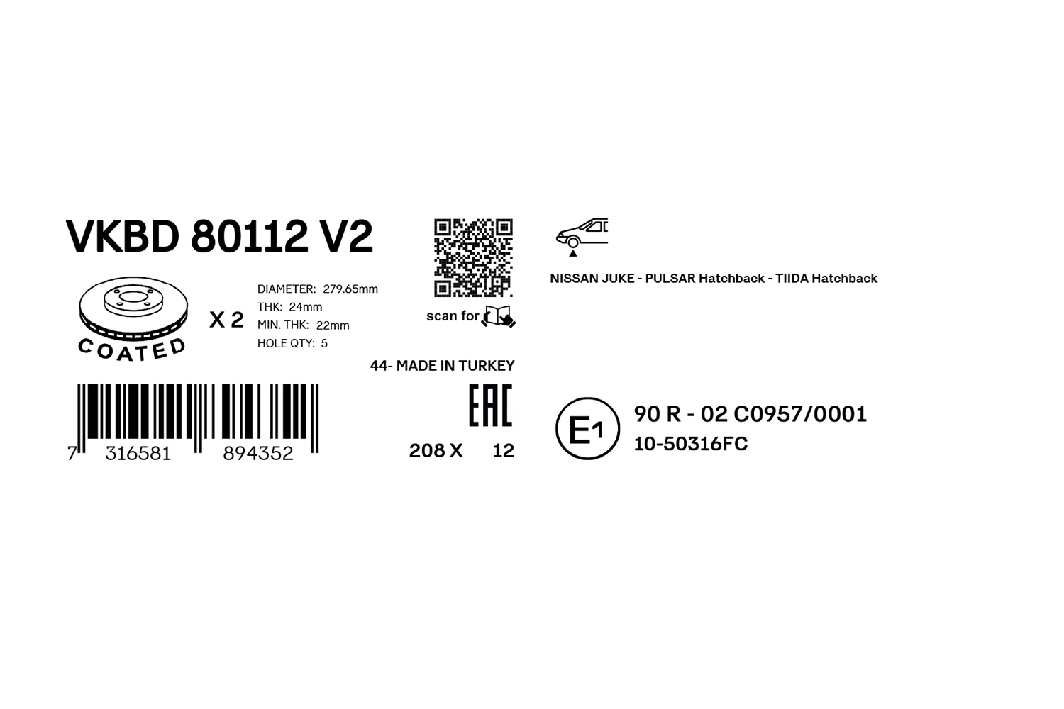Brake Disc VKBD 80112 V2
