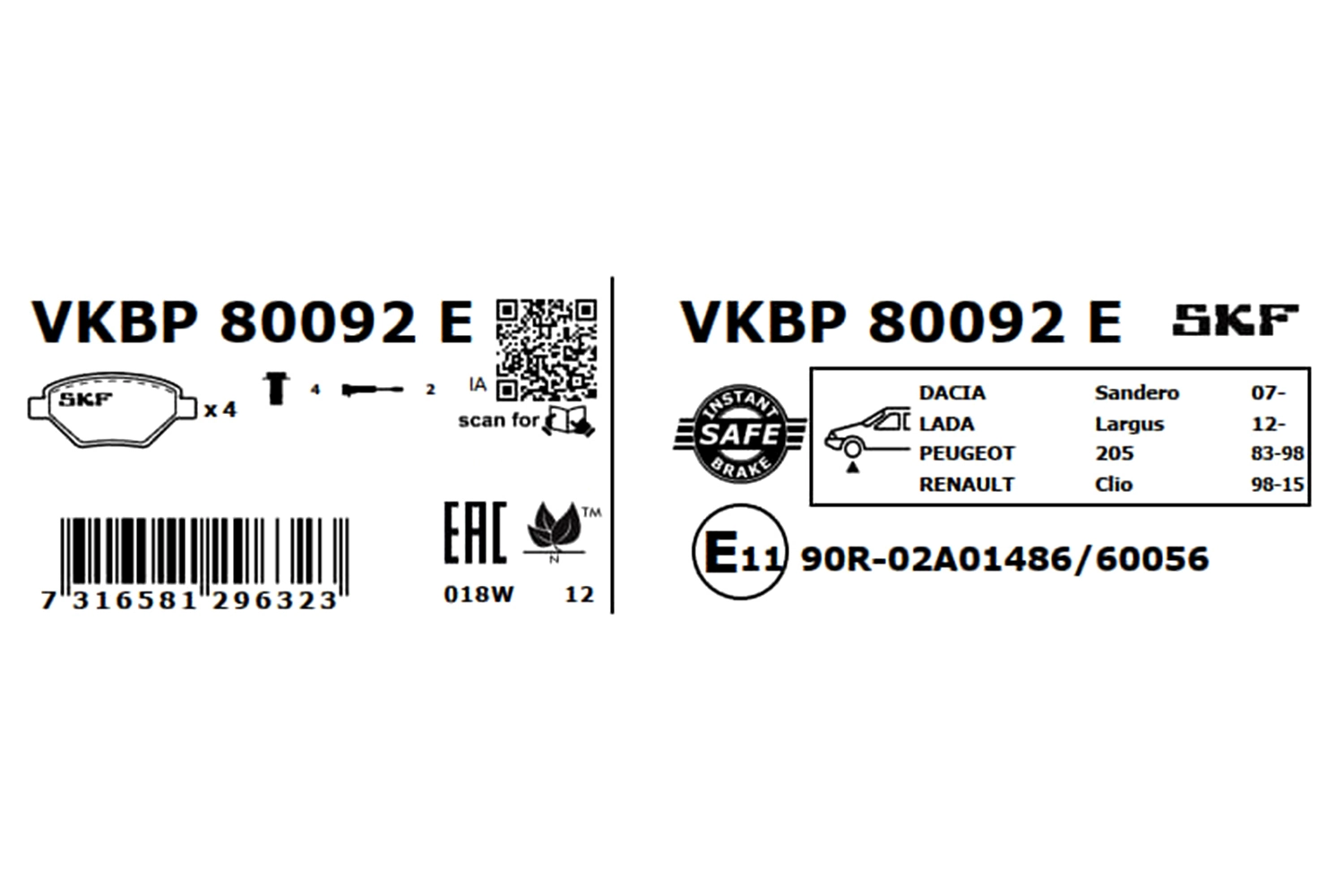 Brake Pad Set, disc brake VKBP 80092 E