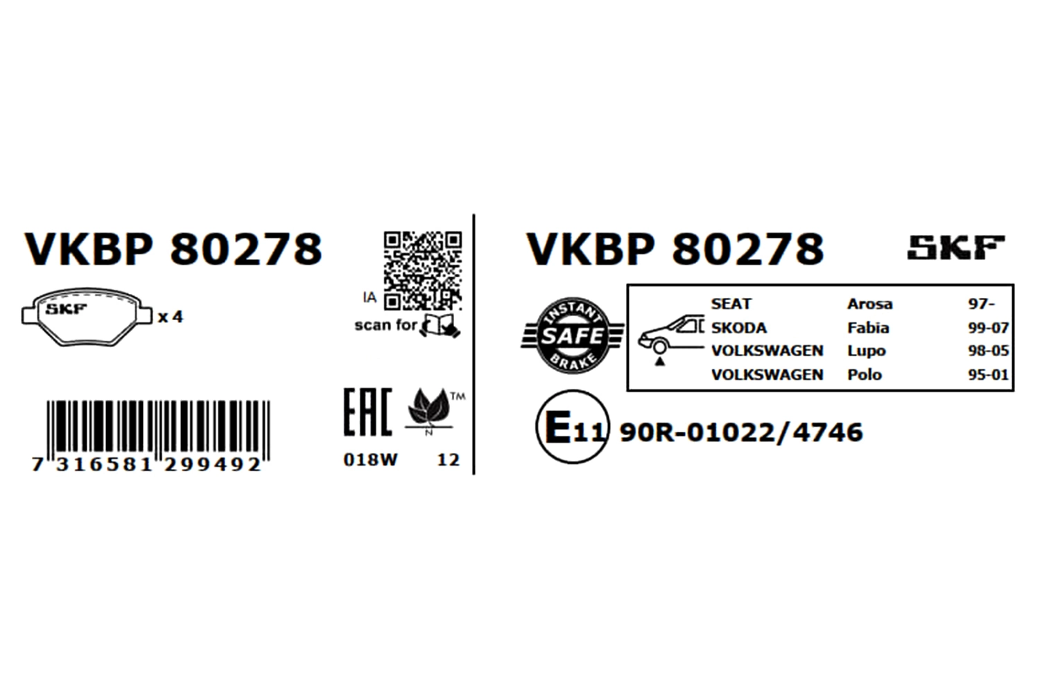 Brake Pad Set, disc brake VKBP 80278