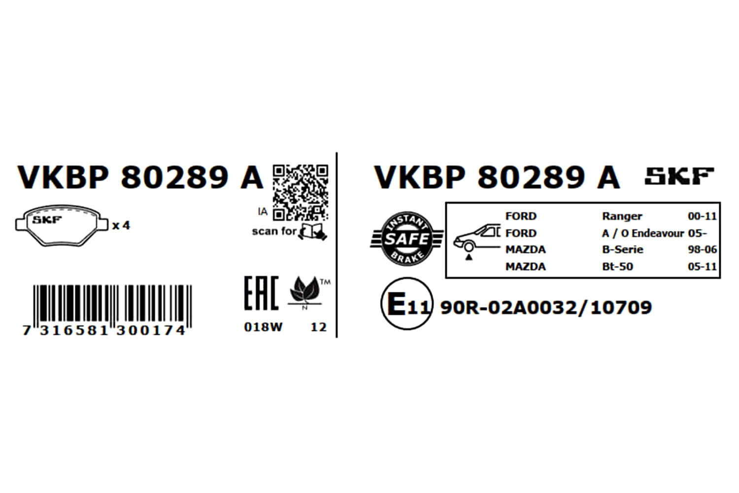 Brake Pad Set, disc brake VKBP 80289 A