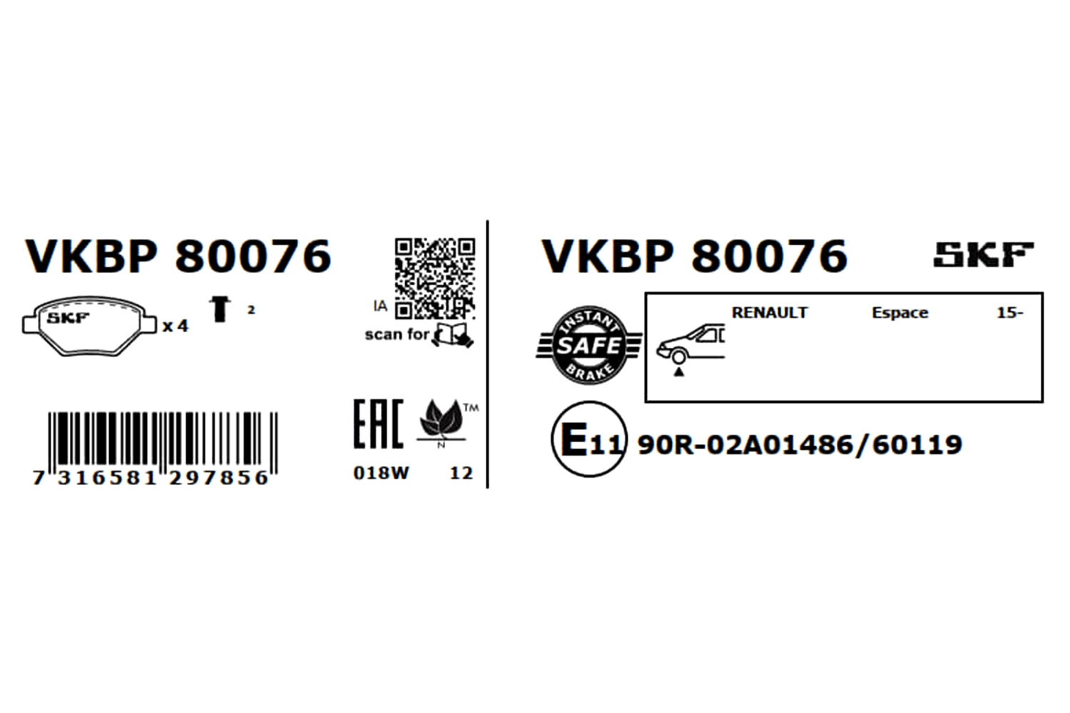 Brake Pad Set, disc brake VKBP 80076