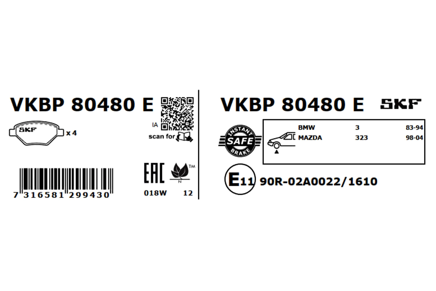 Brake Pad Set, disc brake VKBP 80480 E