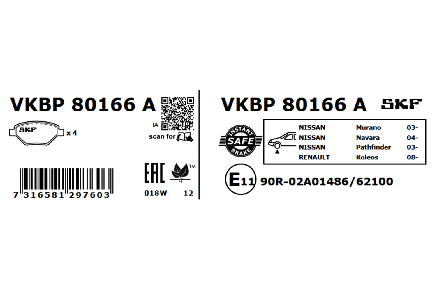 Brake Pad Set, disc brake VKBP 80166 A