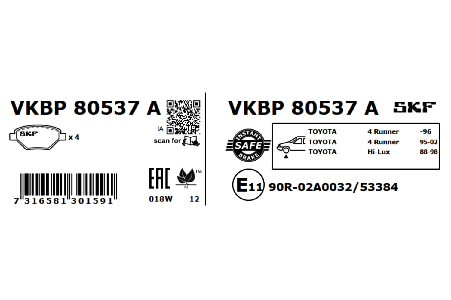 Brake Pad Set, disc brake VKBP 80537 A