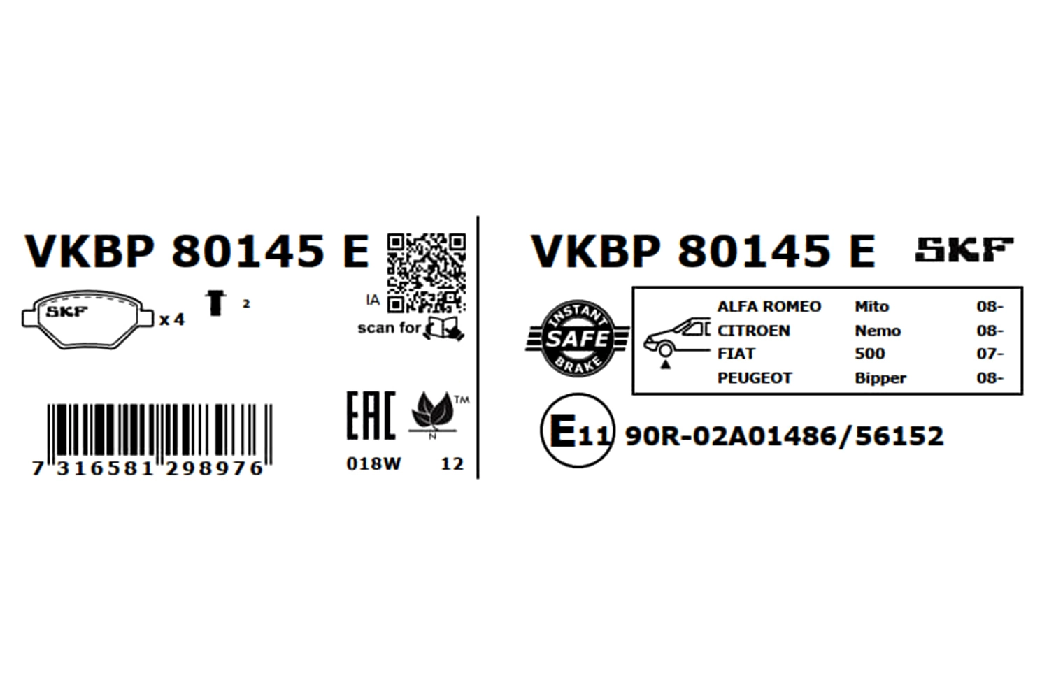Brake Pad Set, disc brake VKBP 80145 E