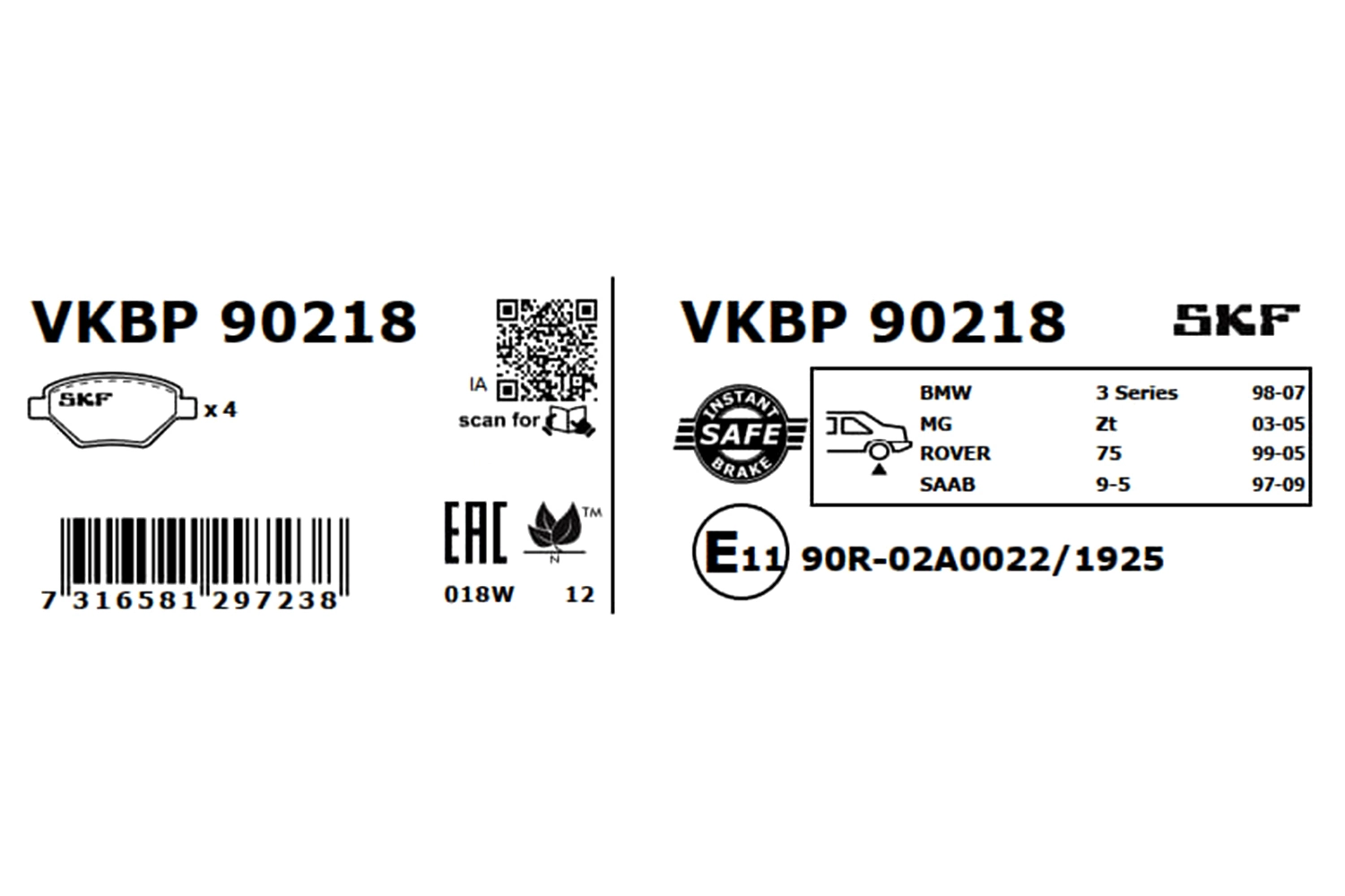 Set bantalan rem, rem cakram VKBP 90218