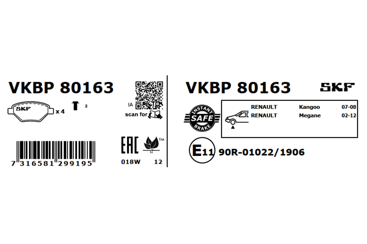 Brake Pad Set, disc brake VKBP 80163