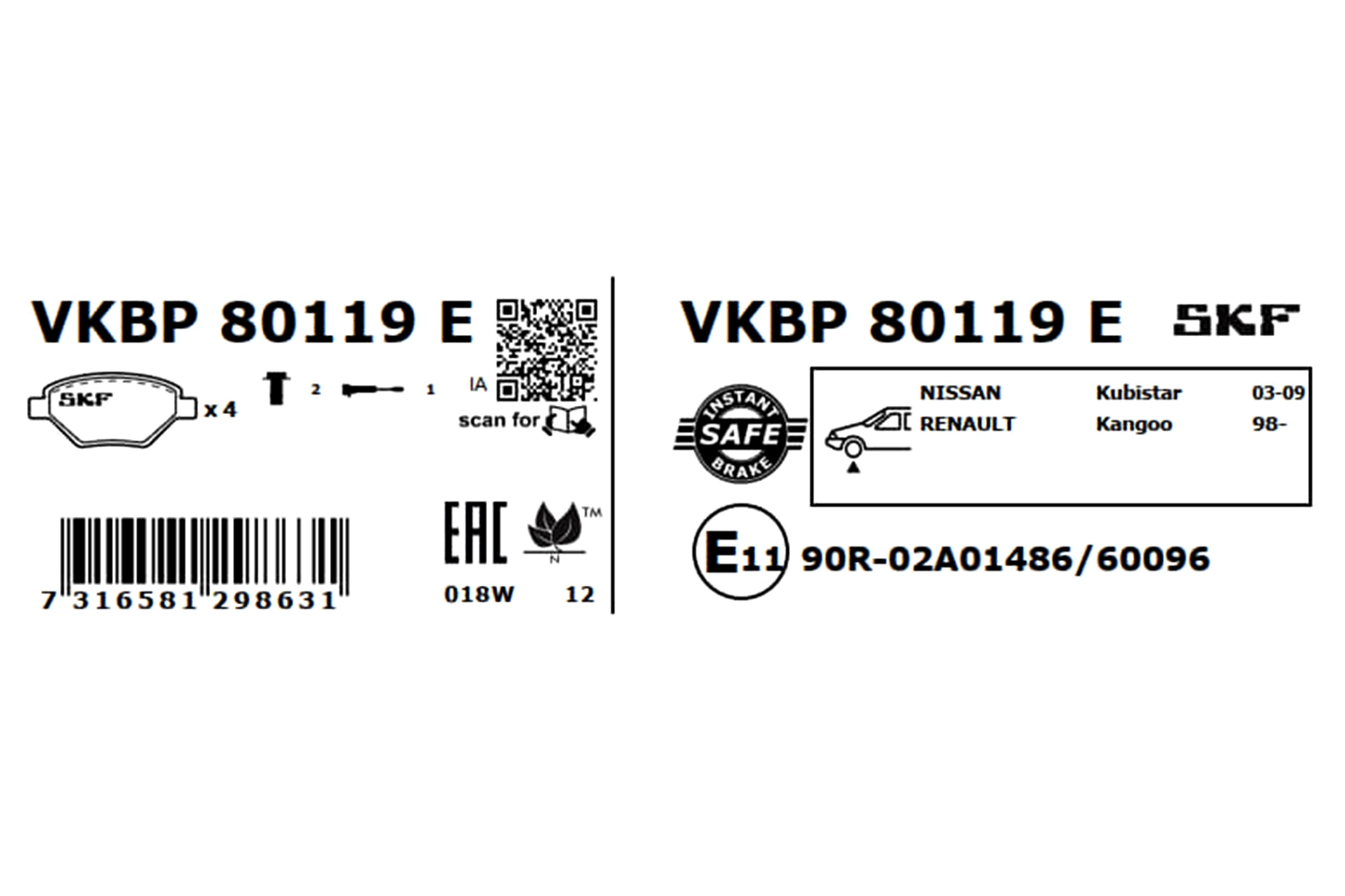 Set bantalan rem, rem cakram VKBP 80119 E