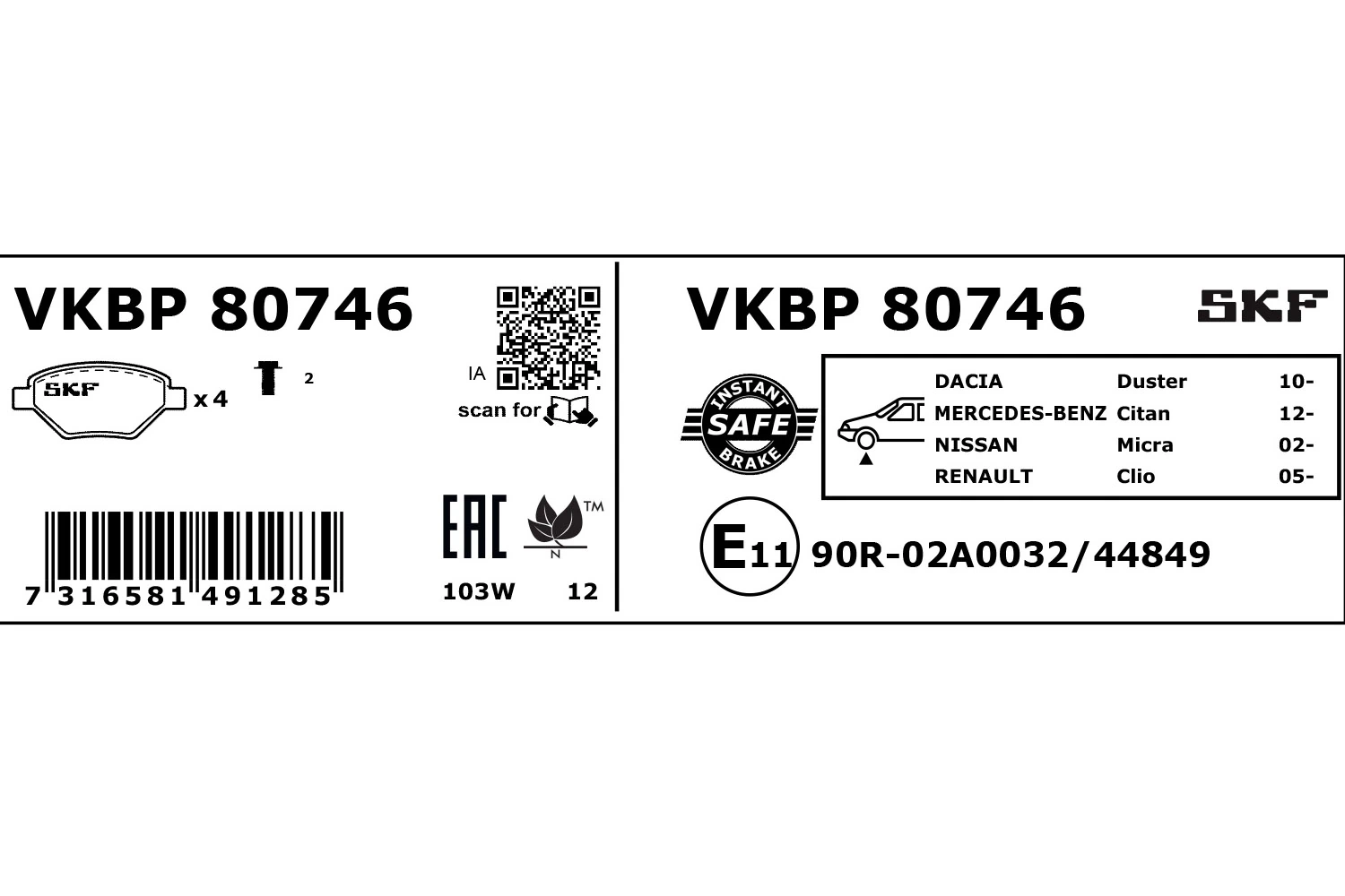 Brake Pad Set, disc brake VKBP 80746