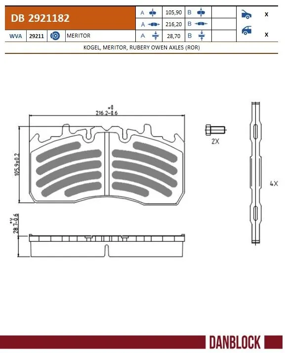 Brake Pad Set, disc brake DB 2921182