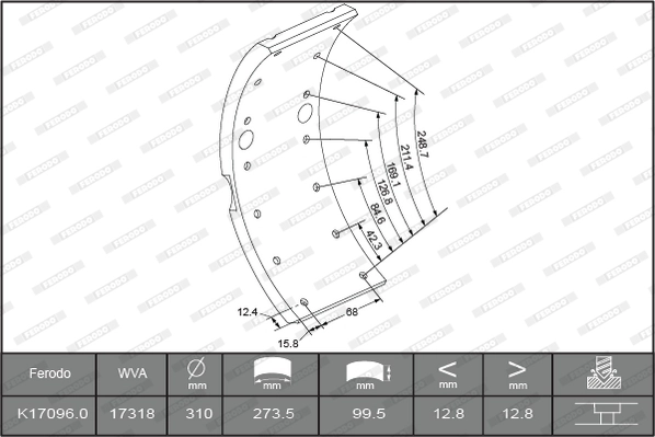 Brake Lining Kit, drum brake PREMIER K17096.0-F3653