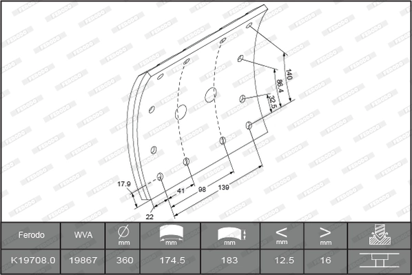 Brake Lining Kit, drum brake PREMIER K19708.0-F3661
